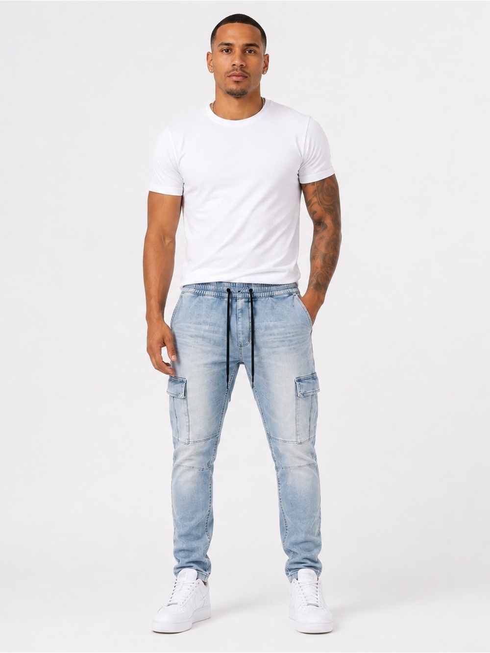 PacSun Light Wash Blue Cargo Jogger Jeans